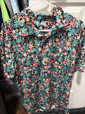 Clubbies  Men's Tropical Floral Polo Shirt - Black/Multi